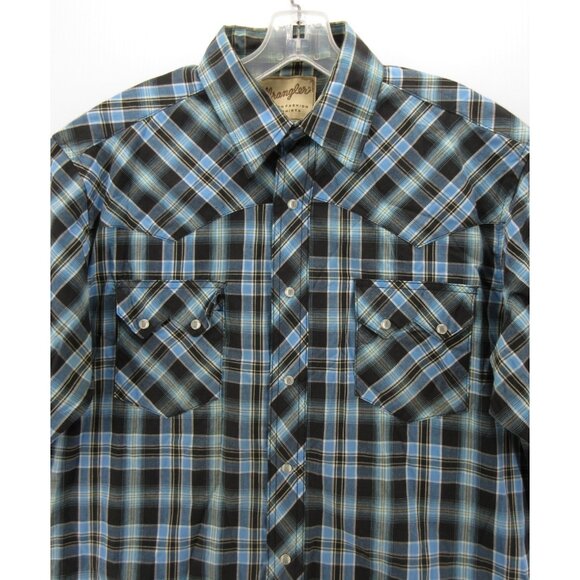 Wrangler Shirt XL Western Pearl Snap Y2K Cowboy Rodeo Plaid Pockets - Picture 2 of 10